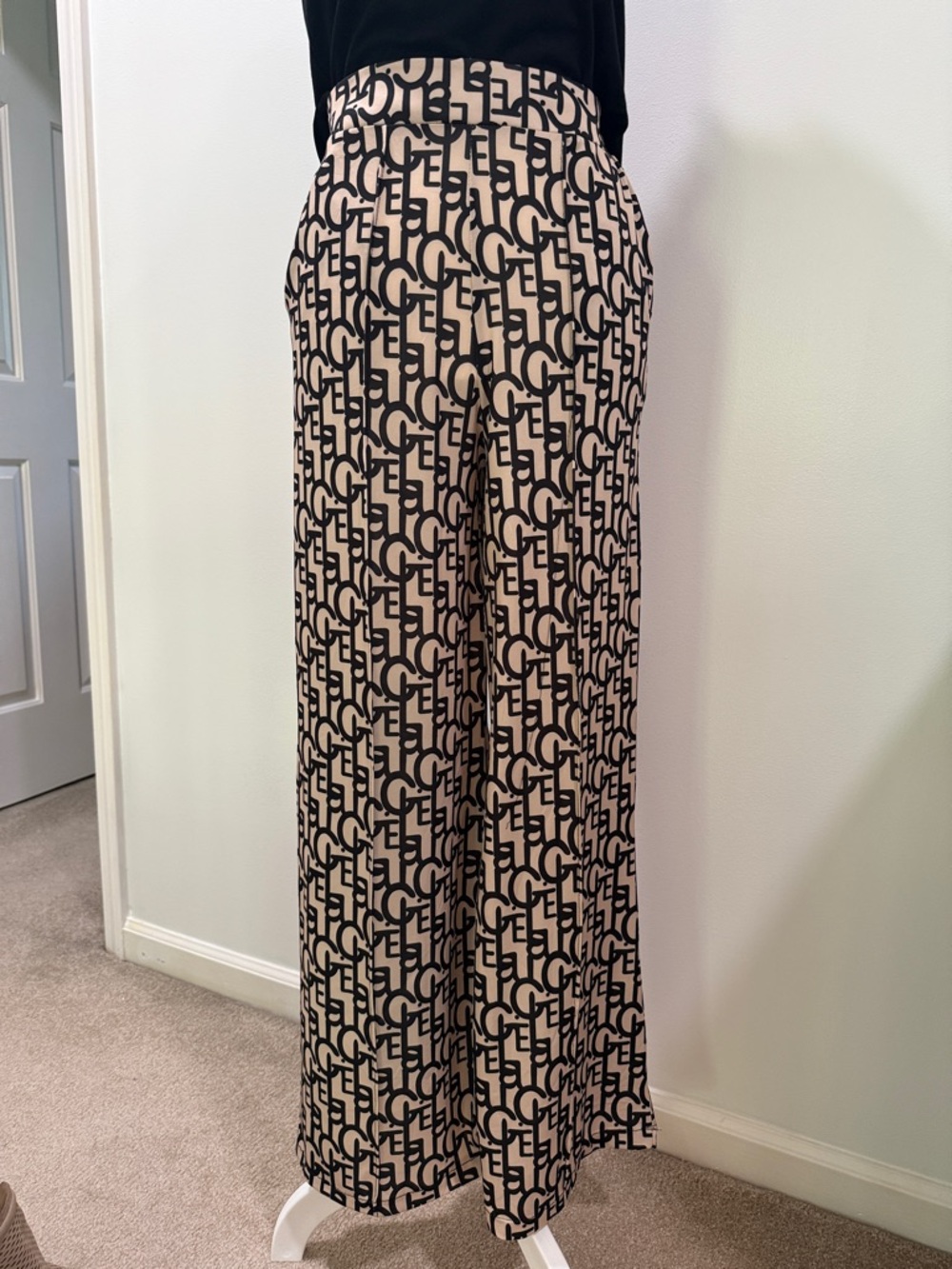 Chic Black and Cream Patterned Palazzo Pants